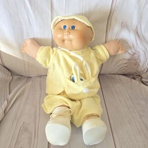 Cabbage Patch Kids Preemie Doll Bald Blue Eyes Yellow Bunny Outfit 16 Inch 1984